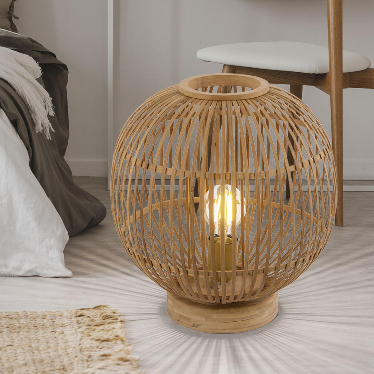 LED TISCHLEUCHTE Hildegard Braun Bambus - Braun, Holz (30/30/33.5cm) - Globo Lighting