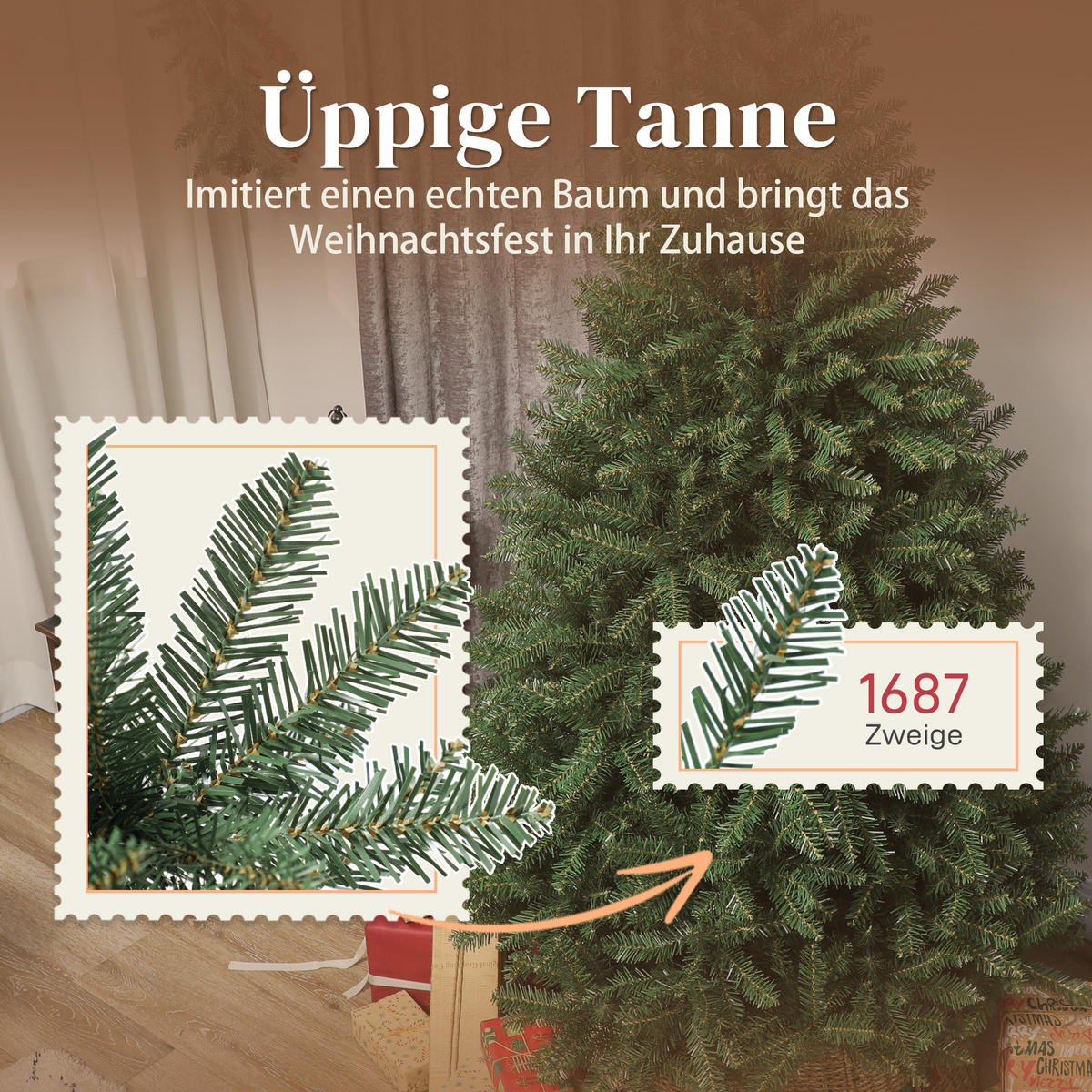WEIHNACHTSBAUM künstlich 180 cm Christbaum mit 1687 dichten Zweigen Grün - Grün, Kunststoff (180cm) - HOMCOM