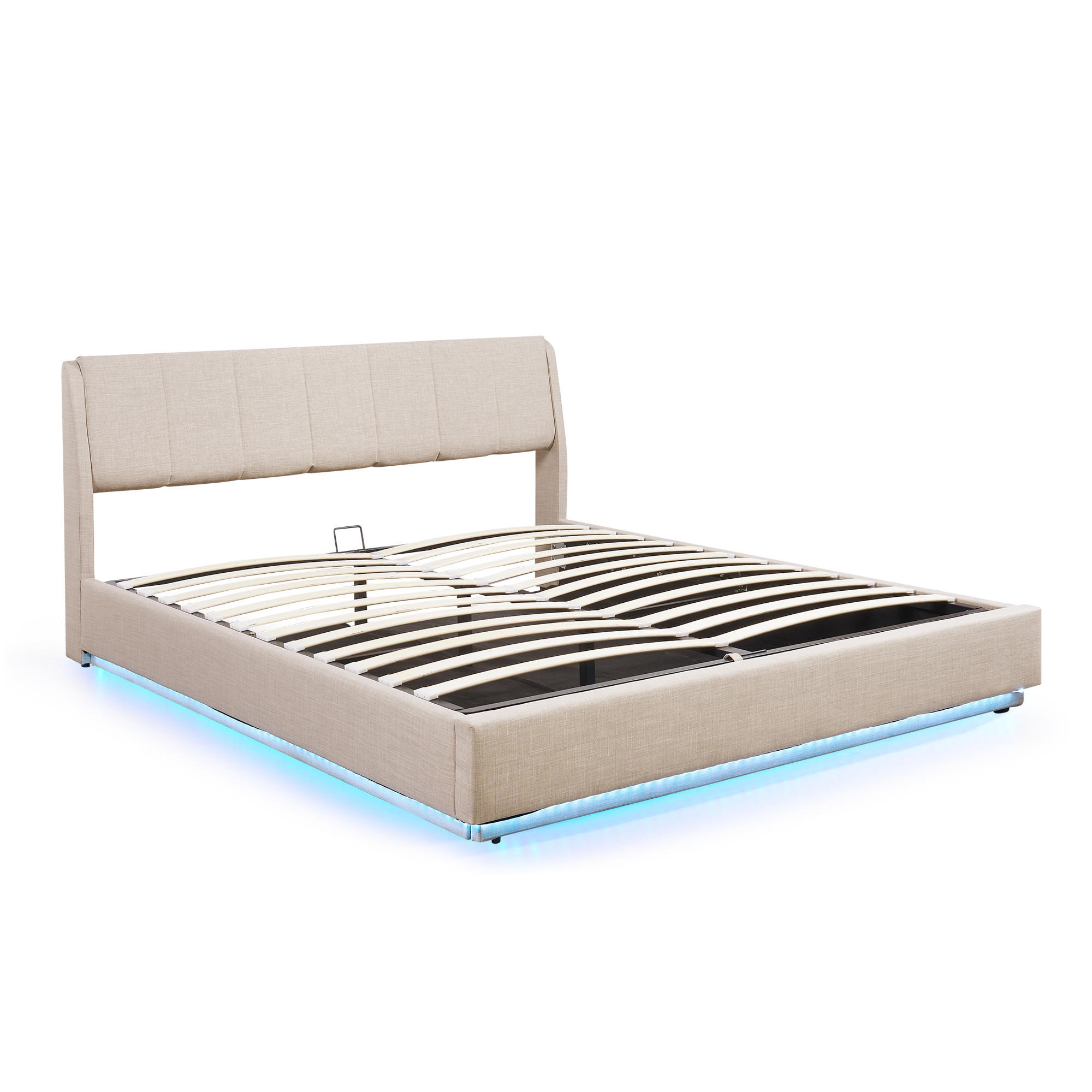 LED ČALOUNĚNÁ POSTEL Tröstiar - béžová, kov/kompozitní dřevo (180/200cm) - [en.casa]