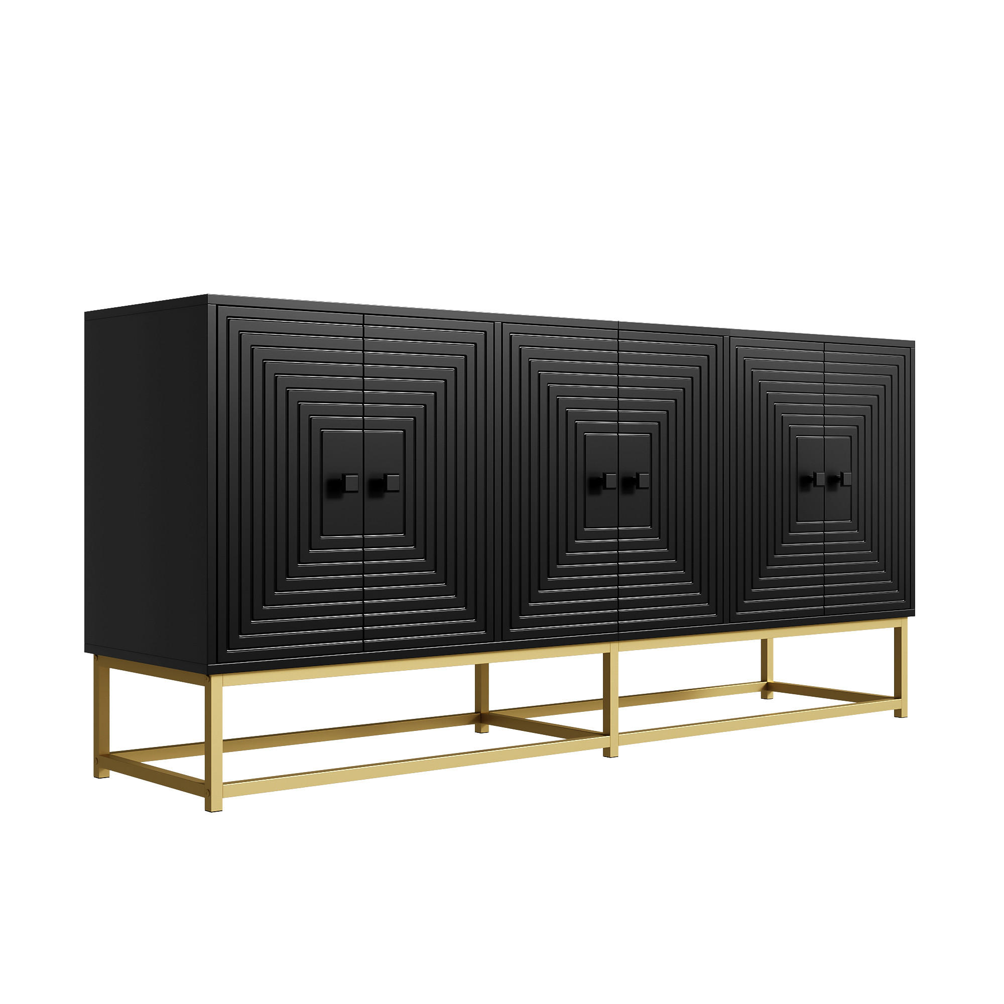 SIDEBOARD DE-37532 160/38/75,5 cm mit 3 Doppeltüren Schwarz - Goldfarben, Holzwerkstoff (160/75.5/38cm) - ComfortXL