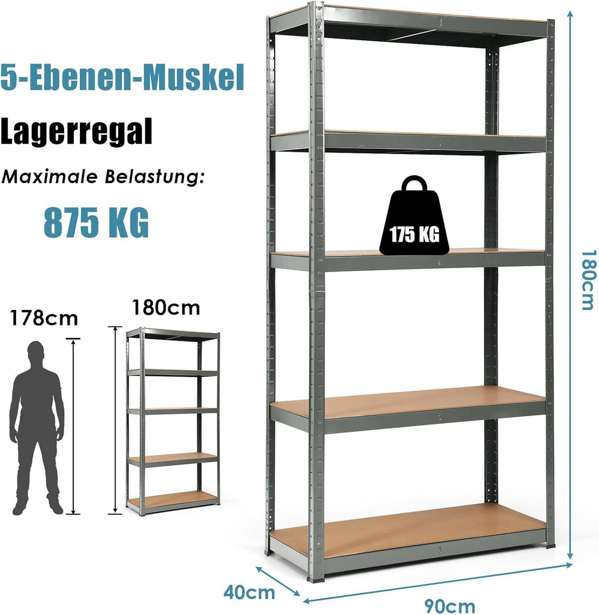 LAGERHYLLOR Grå - Grå, Trä (90/180/40cm) - COSTWAY