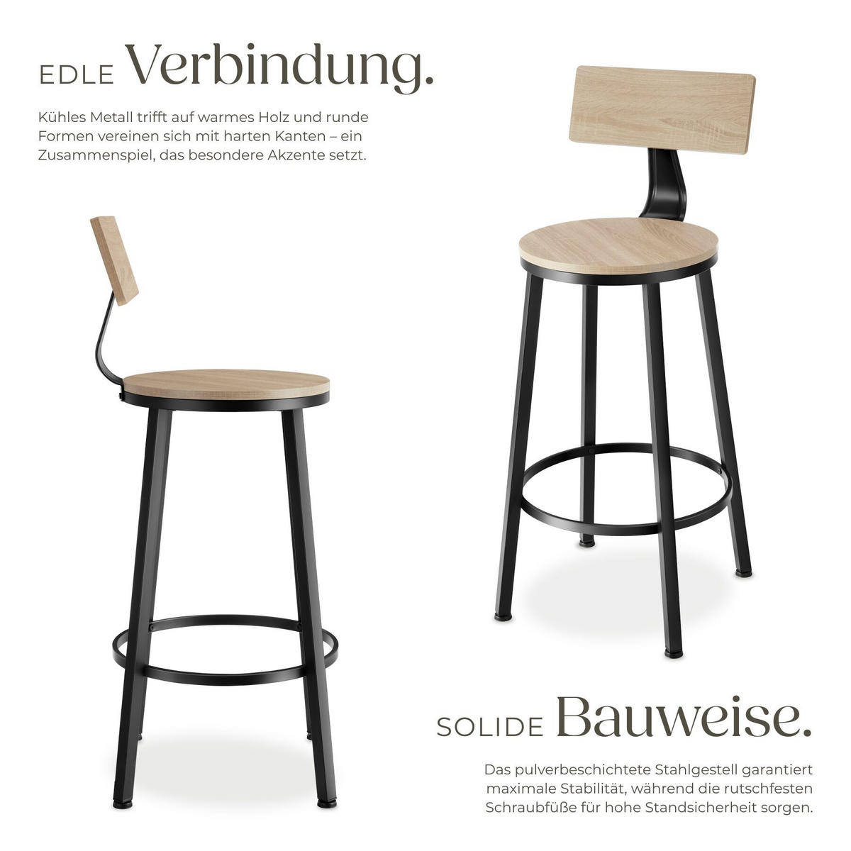 SET BARHOCKER Poole, Sitzhöhe 73 cm, Industrial Holz hell, Eiche Sonoma - Naturfarben, Holzwerkstoff/Textil (54/101.5/54cm) - tectake