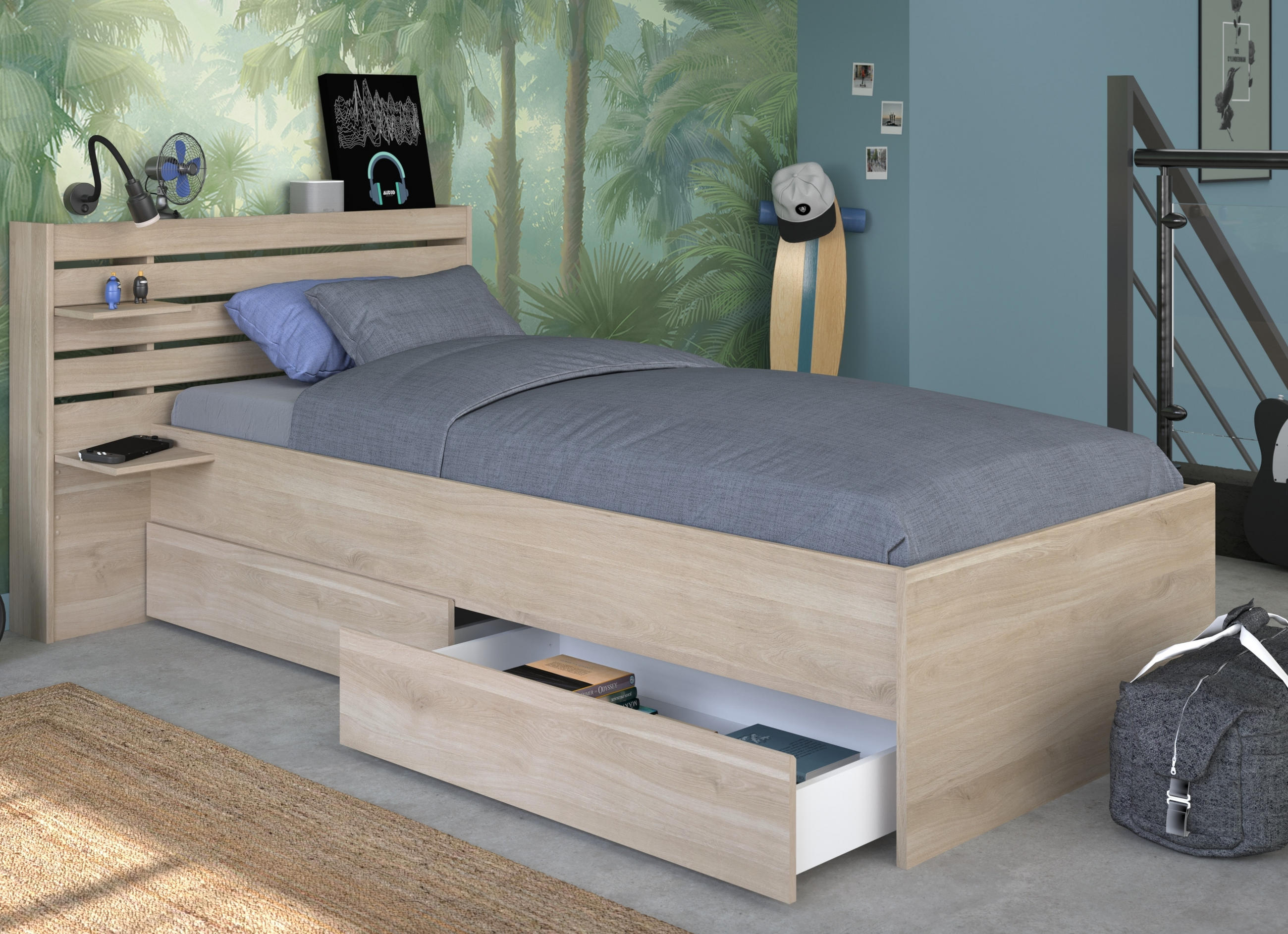 STAURAUMBETT Escale 1 90x200cm Japanische Eiche - Braun, Holz/Holzwerkstoff (90/190cm) - Vente-Unique