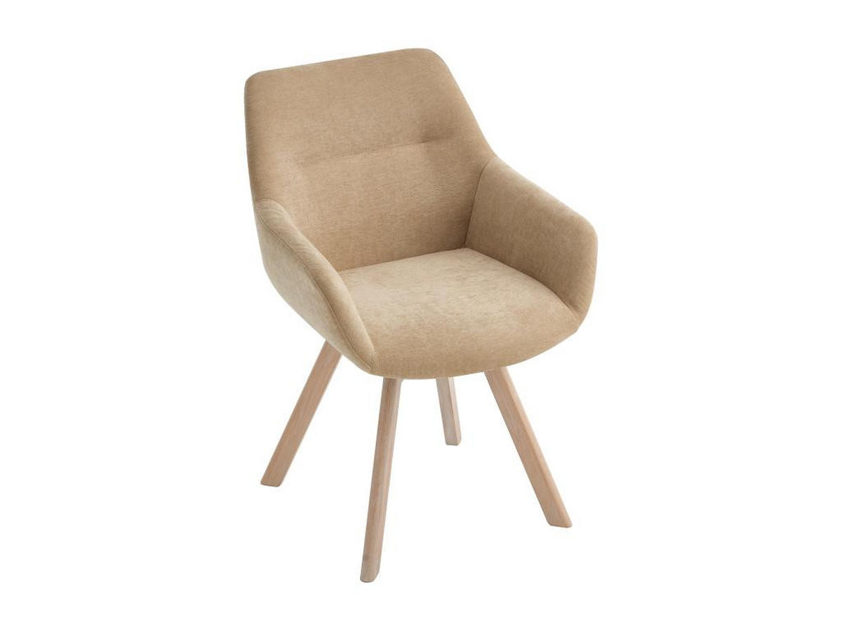 DREHSTUHL 2er-Set mit Armlehnen - Stoff & Eiche - Beige - VELBURY - Beige, Textil (62.5/84/58cm) - Vente-Unique