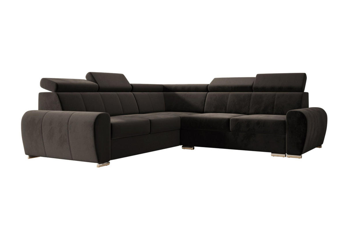 ECKSOFA APOLLO,mit Schlaffunktion und Bettkasten, Farbe: Braun, Velourstoff, Ottomane Links - Braun, Textil (255/255cm) - O-Sofa