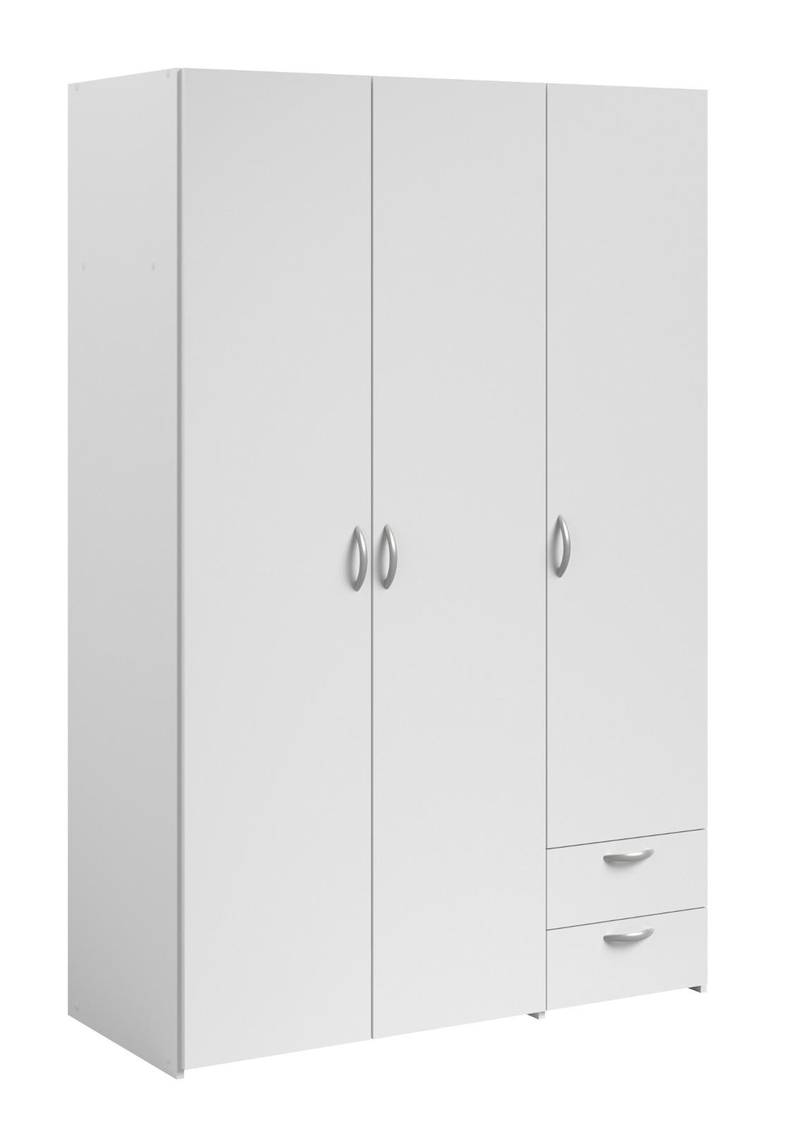 KLEIDERSCHRANK weiß 120 cm 3-türig, Drehtürenschrank - Silberfarben/Weiß, Holzwerkstoff/Kunststoff (120/185/51cm) - Furn.Design