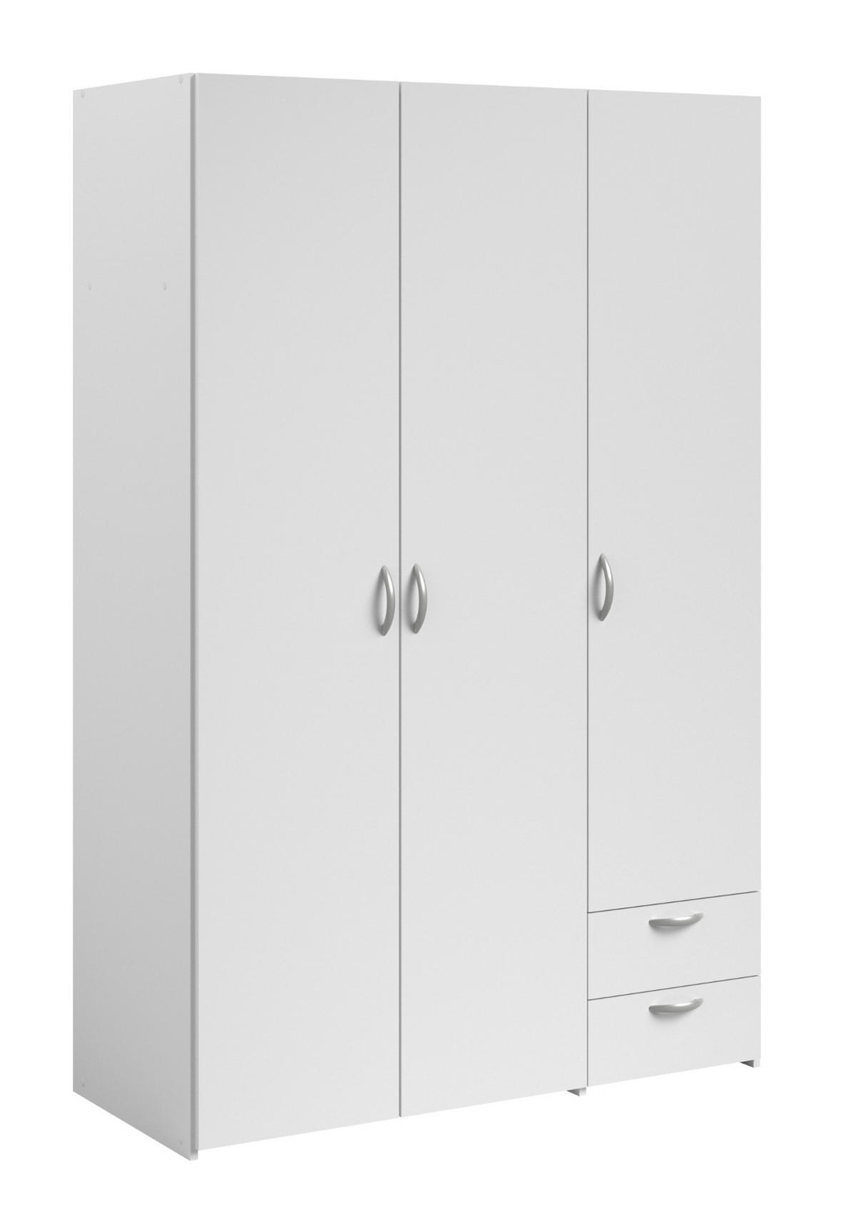 KLEIDERSCHRANK weiß 120 cm 3-türig, Drehtürenschrank - Silberfarben/Weiß, Holzwerkstoff/Kunststoff (120/185/51cm) - Furn.Design