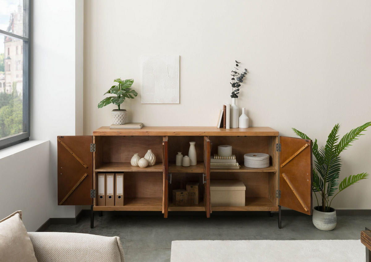 SIDEBOARD Altholz 174x40x93 natur lackiert LYON #110 - Braun, Holz (174/93/40cm) - Massivmoebel24