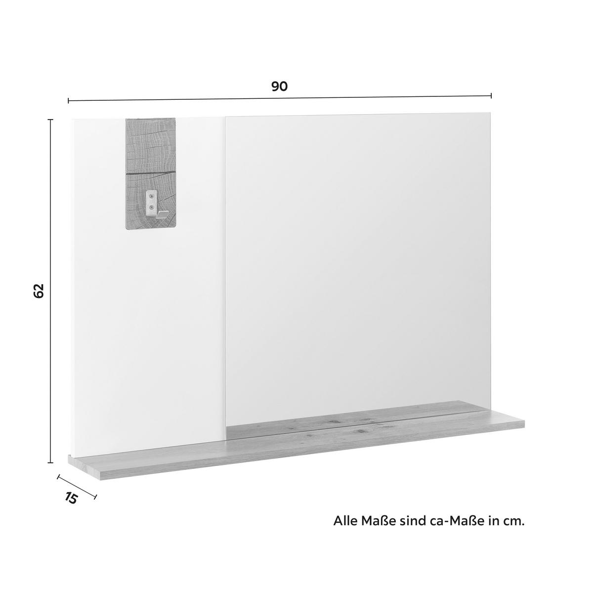 SPIEGEL Cara ca. 90 / 62 cm Weiß/Eichefarben - Weiß, Glas (90/62/15cm) - Bessagi Home