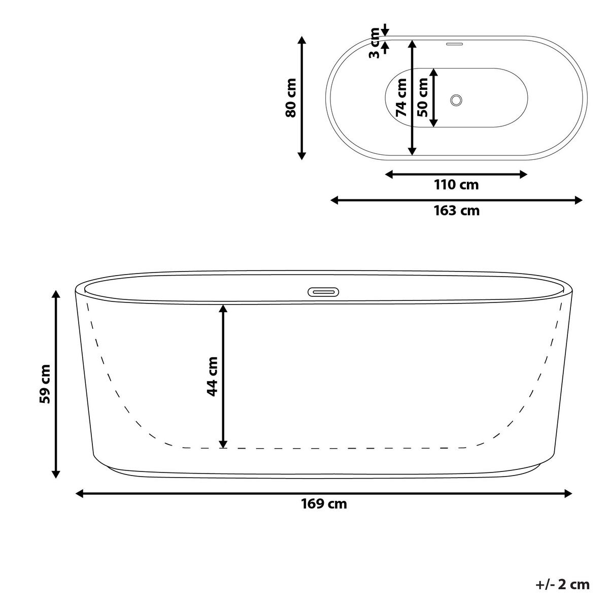 FREISTEHENDE BADEWANNE 81x169x59 cm schwarz Gocta - Schwarz, Kunststoff (81/59/169cm) - Beliani