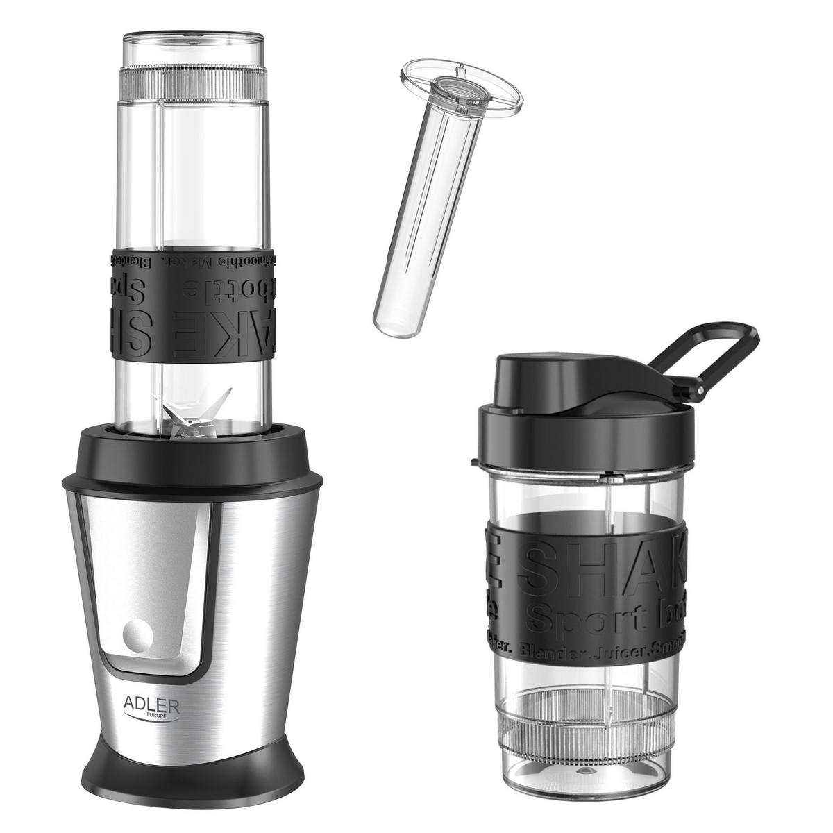 PERSONAL MIXER, 800W Smoothie Maker, Ice Crush Funktion, Cooling Stick, BPA-Frei, 2 Shaker Flaschen, Protein Shake, Fitness Blender, Portable, Küchen - Silberfarben/Schwarz, Glas/Kunststoff (14/33/14cm) - Adler
