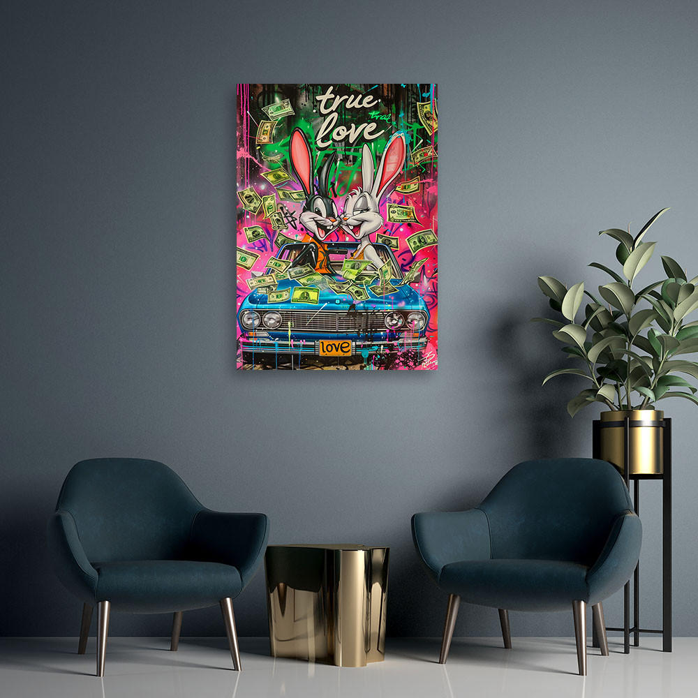 WANDBILD buntes kaninchen dollar - Pink, Textil (40/60cm) - Feeby