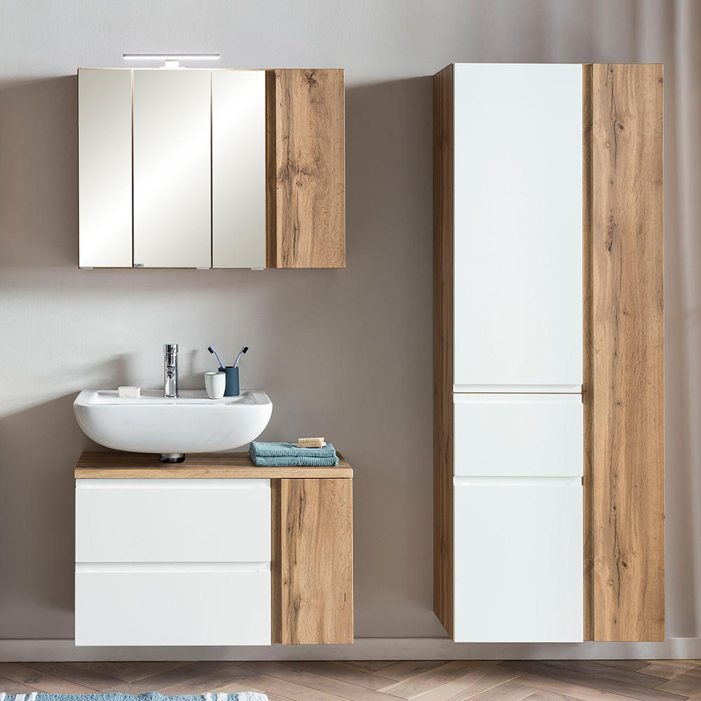 BADMÖBEL-SET 3-TLG. Vasto-03 - Weiß, Holzwerkstoff (165/200/35cm) - Lomado