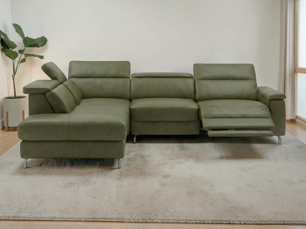 ECKSOFA Ambassador Echtleder mit 1 x Relaxfunktion Olivgrün - Olivgrün, Leder/Metall (224/272cm)