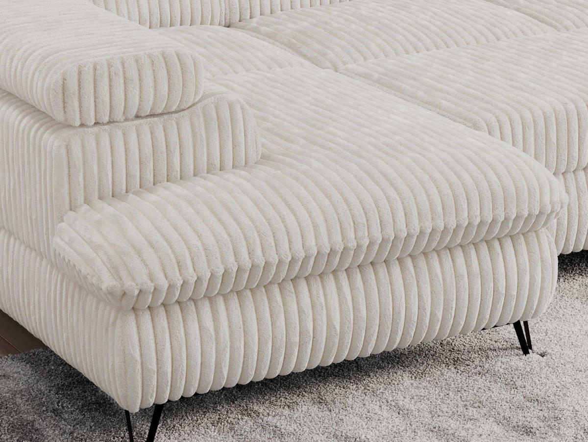 WOHNLANDSCHAFT PEDRO U Cord Creme - Creme/Schwarz, Textil/Metall (346/76/208cm) - MKS