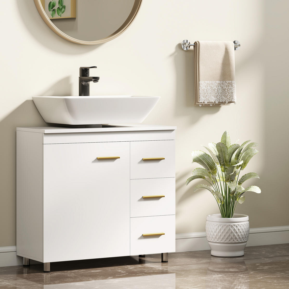 BADEZIMMERSCHRANK Weiß 30.0/70.0/65.0 cm - Weiß, Holzwerkstoff (70/65/30cm)