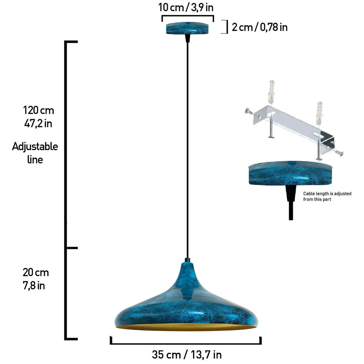 HÄNGELAMPE Esstisch Champion Texturiert 35/20 cm - Goldfarben/Dunkelblau, Metall (35/20cm)