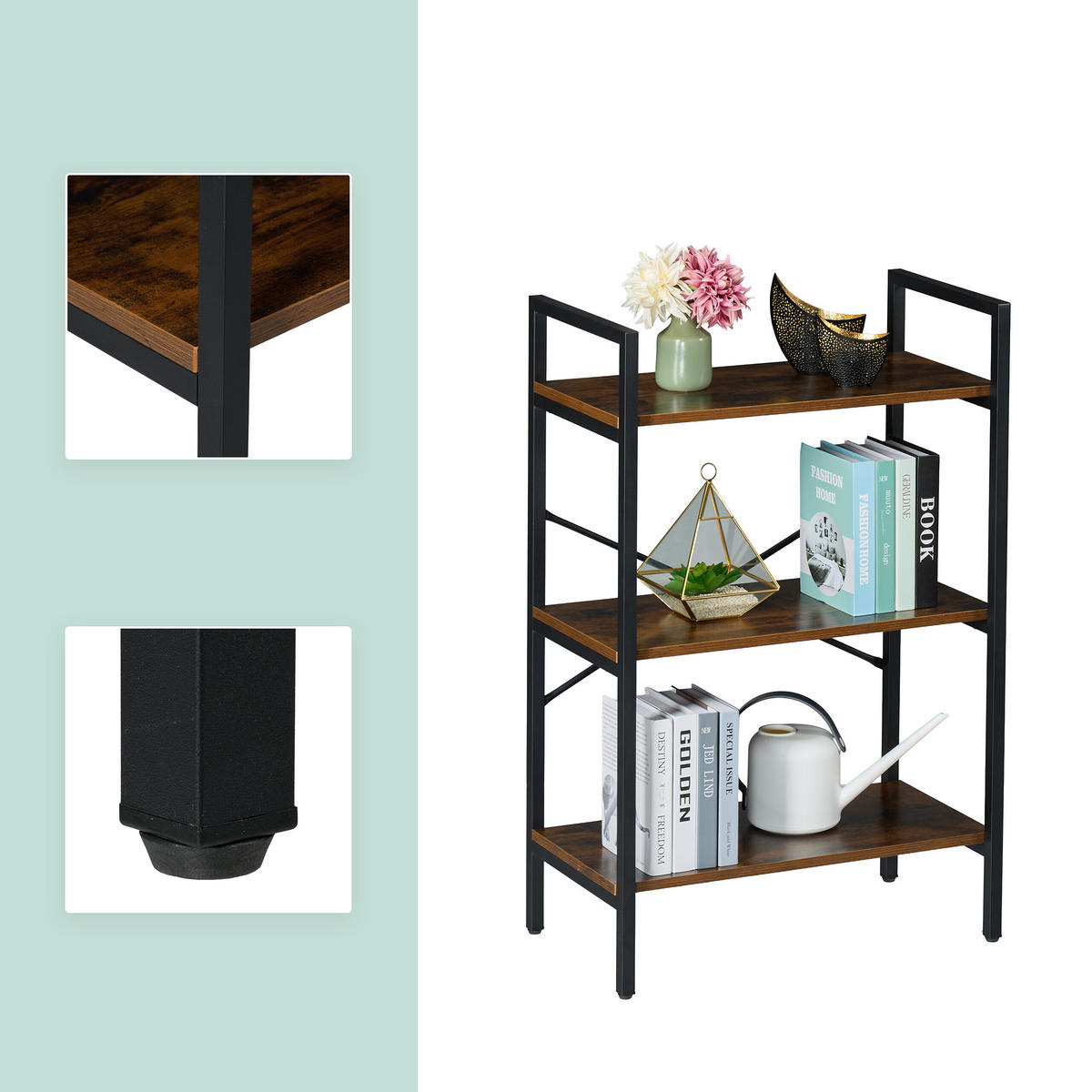 BÜCHERREGAL - Schwarz/Braun, Holzwerkstoff/Metall (60/92/32cm) - Relaxdays