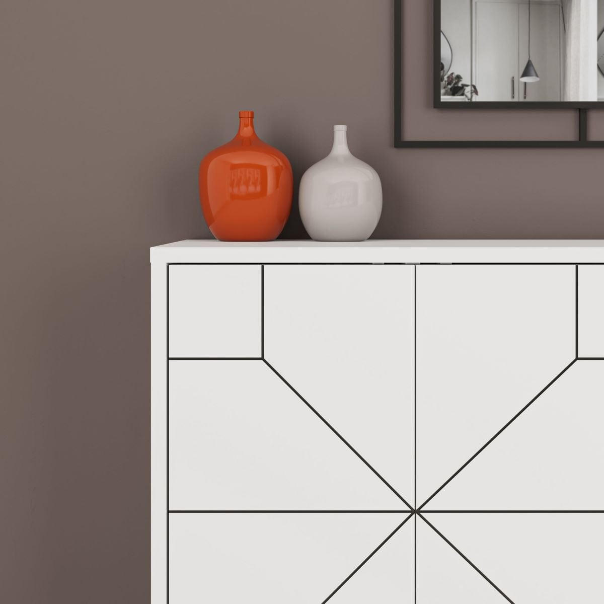 SIDEBOARD mit 4 Türen und dekorierten Türen L123 cm - Dune - Weiß, Holzwerkstoff (35/62.4/123cm) - Calicosy