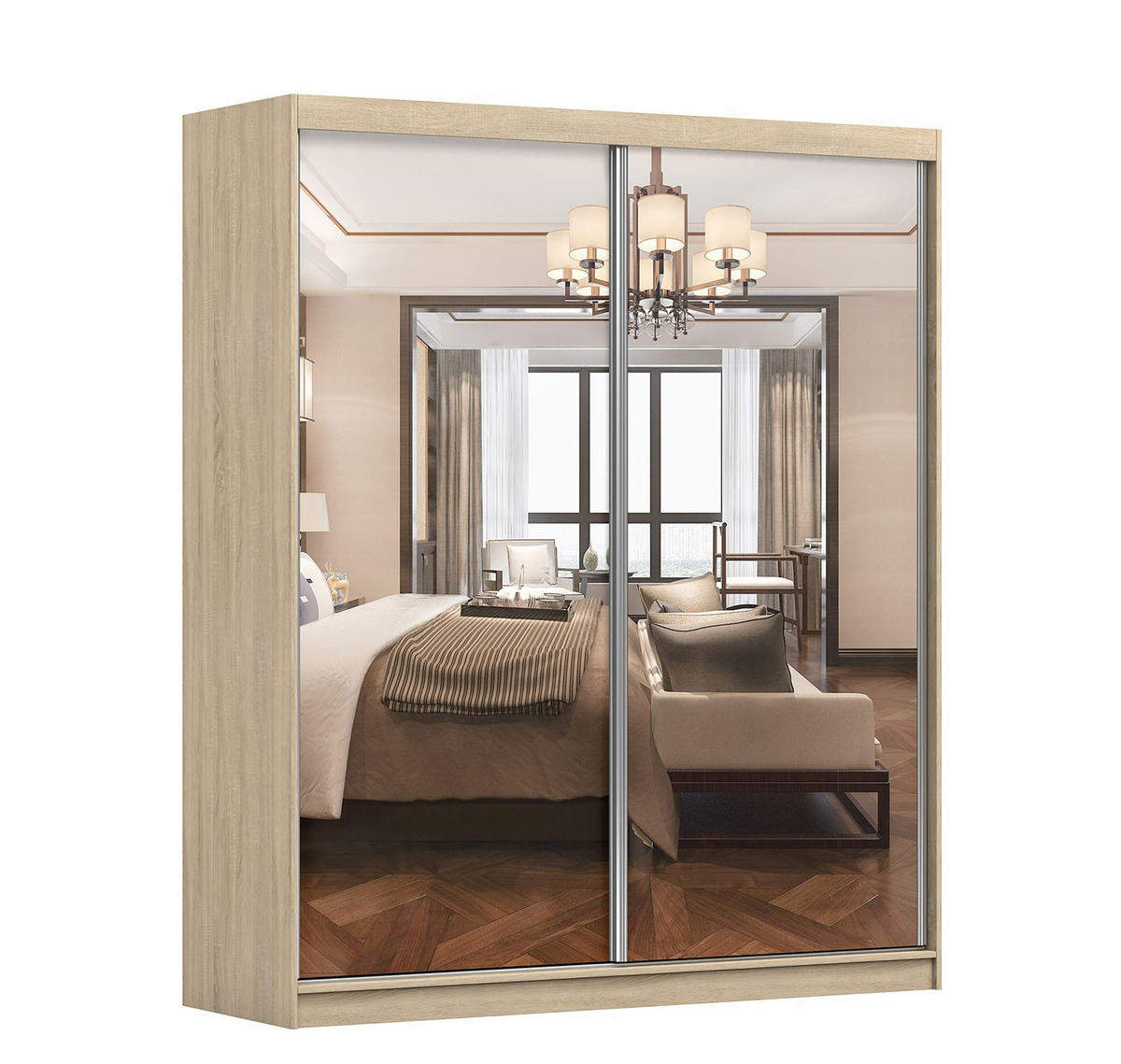 SCHWEBETÜRENSCHRANK Multi 20 Sonoma Eiche/Weiß + Spiegel 183 cm - Alufarben/Weiß, Glas/Holzwerkstoff (183/218/61cm)