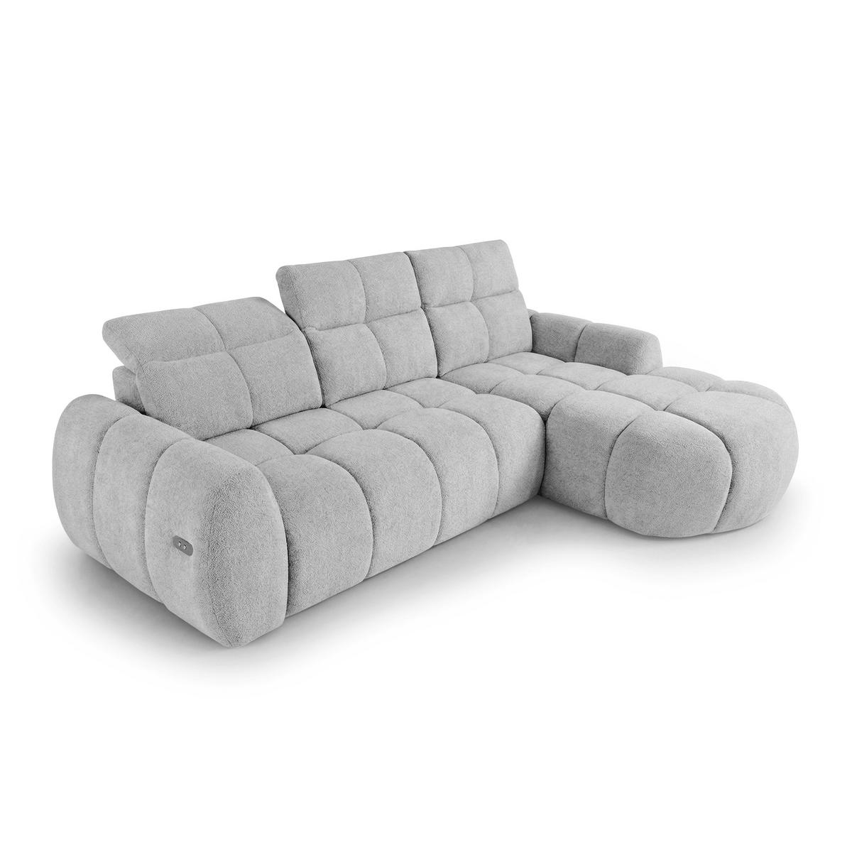 ECKSOFA Sorel Mini mit Automatisch verstellbarer Sitztiefe und Kopfstützen, rechts, Hellgrau - Hellgrau, Textil (275/190cm) - Beautysofa