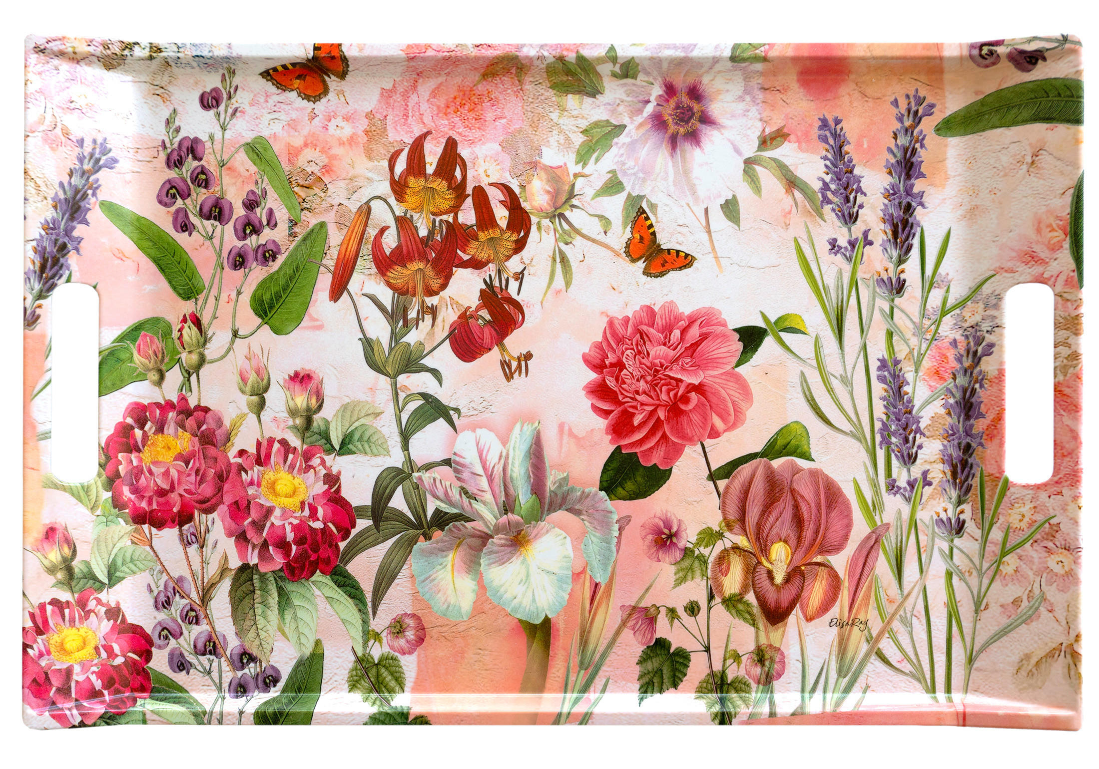 TABLETT Wildblumen, rechteckige Serviertablett mit Griff 54x35 cm - Dunkelrosa, Kunststoff (35/3/54cm) - Lashuma