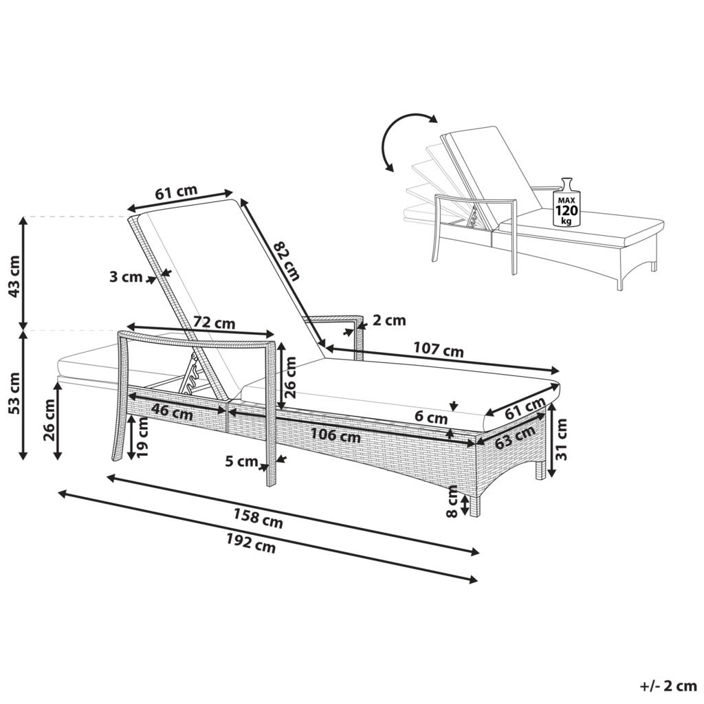 Thumbnail - Beliani Gartenliege, Braun, Kunststoff, 63x96x158 cm, Gartenmöbel, Gartenliegen