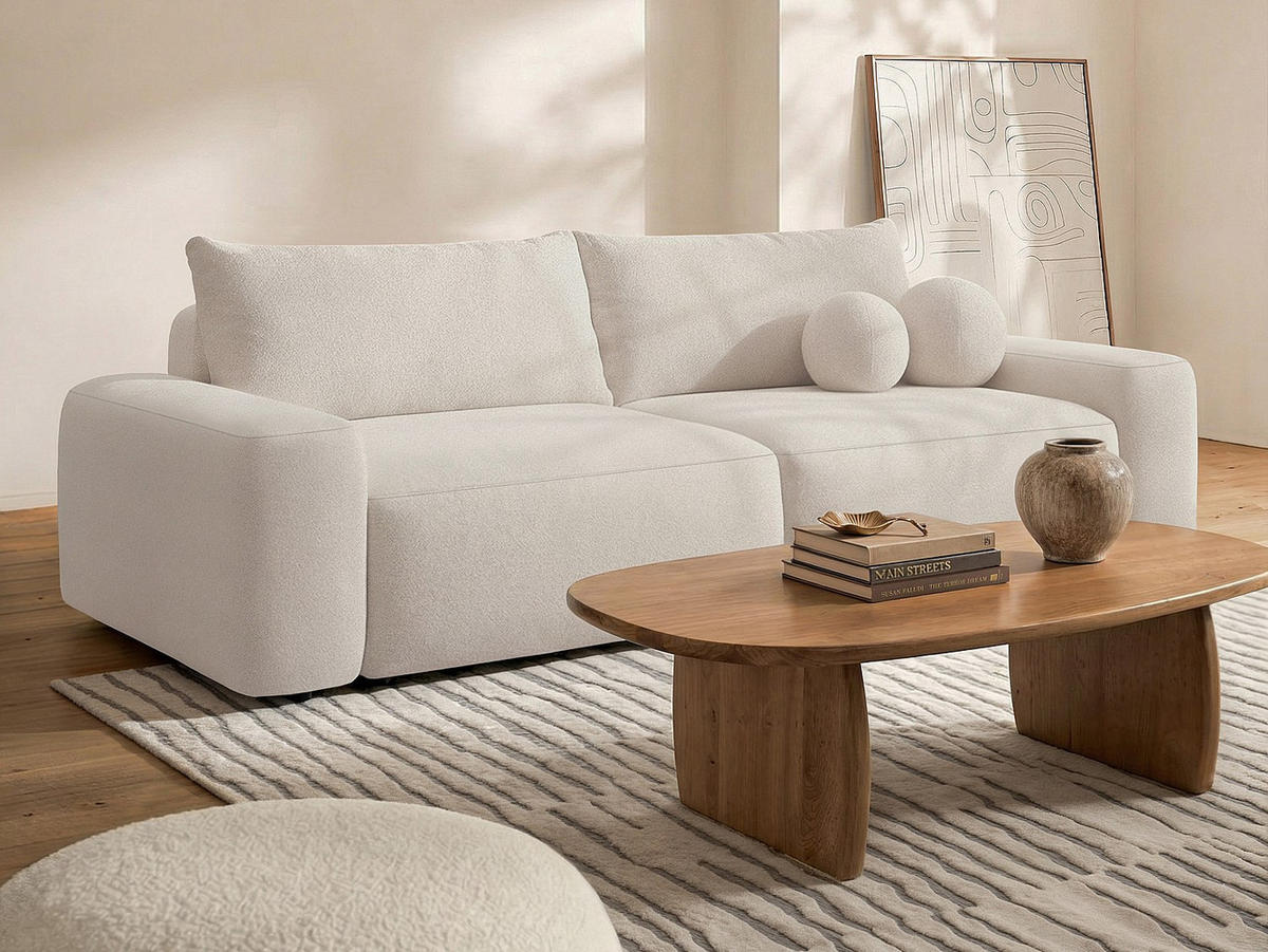 SOFA mit Schlaffunktion 4-Sitzer - melierter Stoff - Cremefarben - DAVISO - Creme, Textil (257/87/105cm) - Vente-Unique