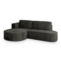 ECKSOFA CORTIO M L-S Schwarz Velours-Stoff mit Schlaffunktion - Schwarz, Holz (265/174cm) - MASSENO