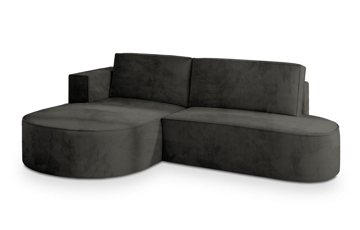 ECKSOFA CORTIO M L-S Schwarz Velours-Stoff mit Schlaffunktion - Schwarz, Holz (265/174cm) - MASSENO
