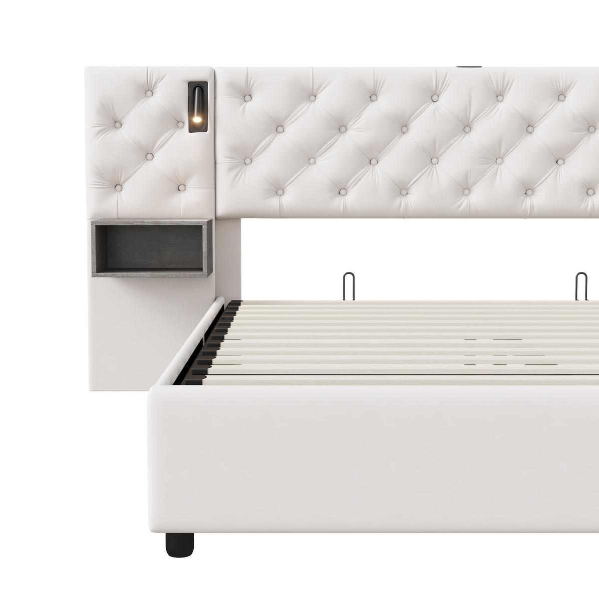 POLSTERBETT 140x200 cm LED USB Stauraum Lattenrost Samt weiß - Weiß, Holz (140/200cm) - LEBENLANG