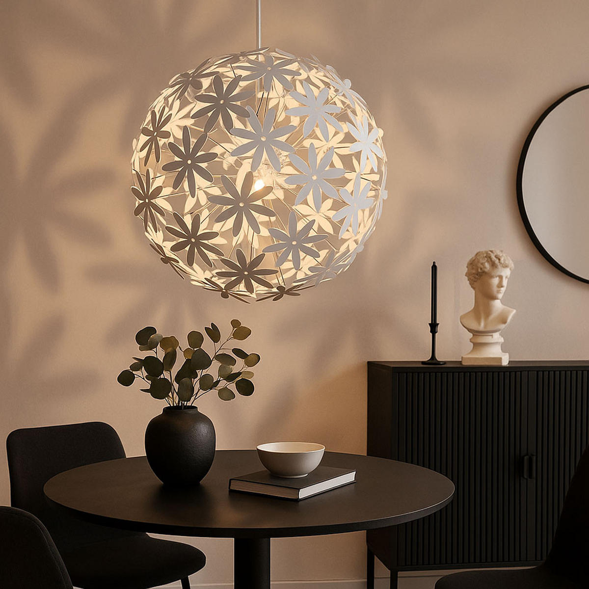 LED HÄNGELEUCHTE Kunststoff Weiß Blüten Design - Weiß, Kunststoff (60/60/150cm) - Globo Lighting