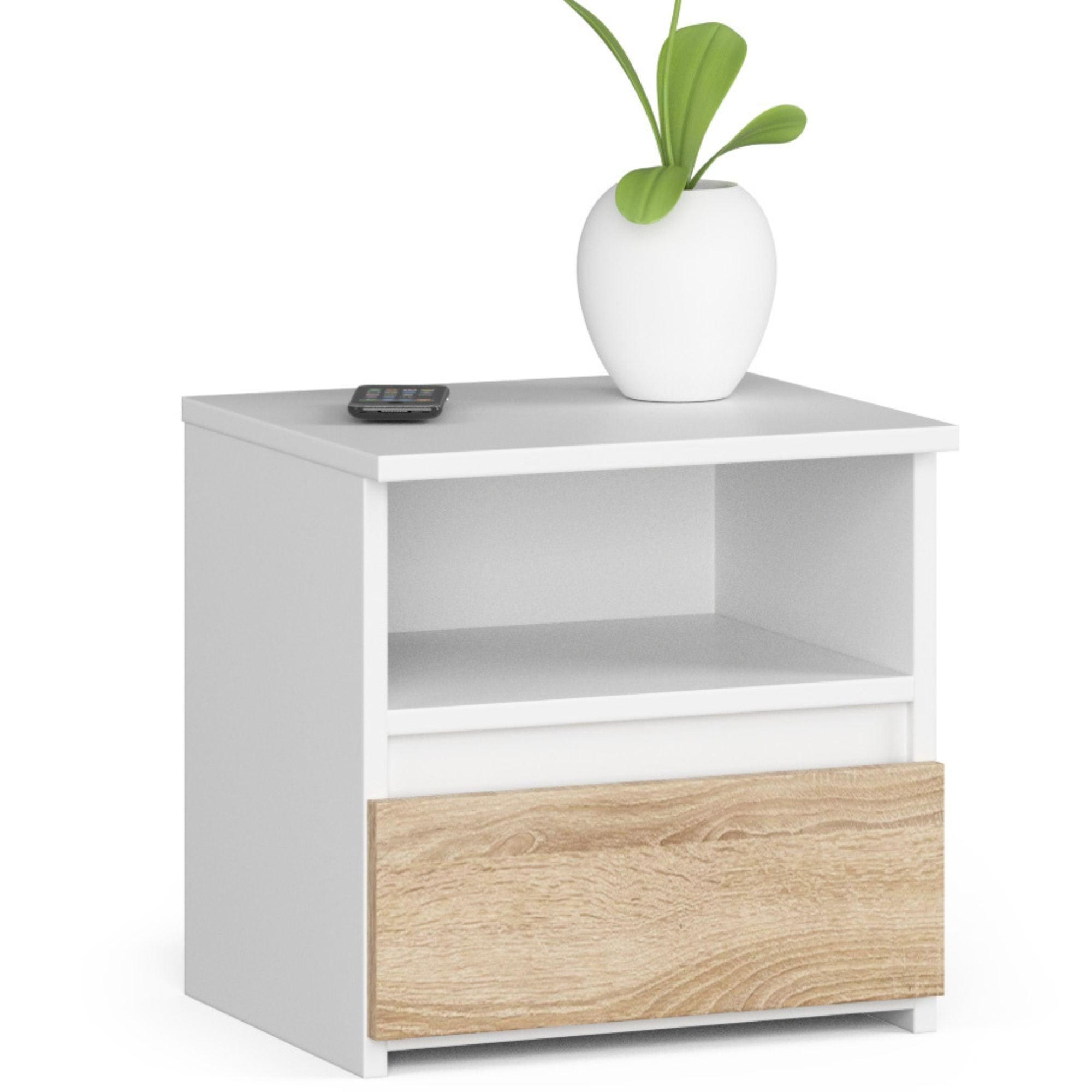 RAUMHIRSCH FURNITURE NOČNÍ STOLEK Bílá, dub Sonoma 40/40/35
