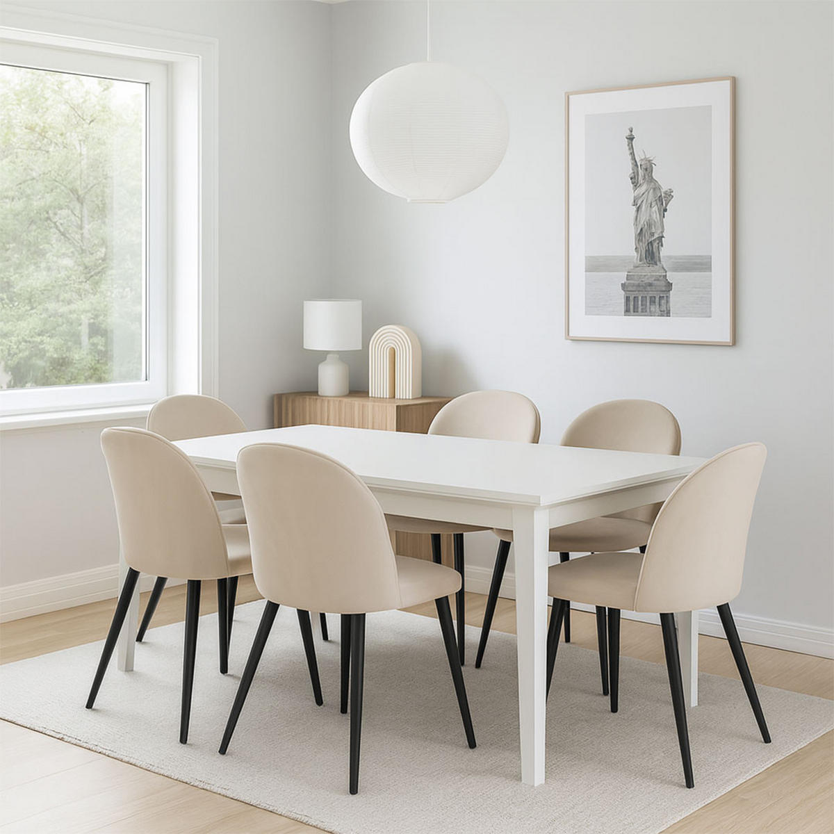 ESSGRUPPE 7-TLG. Venedig Beige - Beige, Holzwerkstoff/Textil (95/76/276cm) - ebuy24