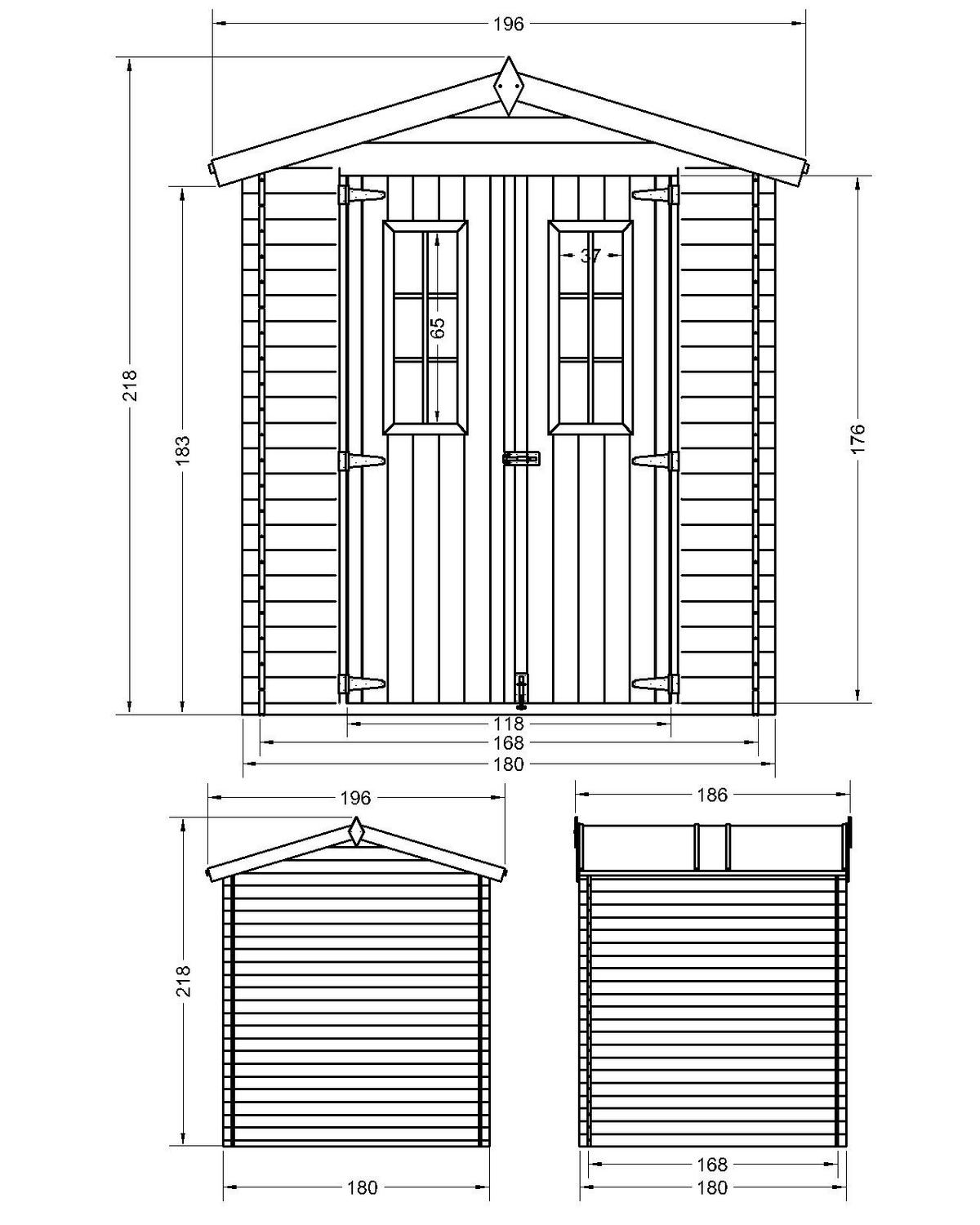 GARTENHAUS aus Holz mit Boden - B196xL186xH218 cm/ 2,82 m2 - M320C+M320G - Beige, Holz (180/224/186cm) - Timbela