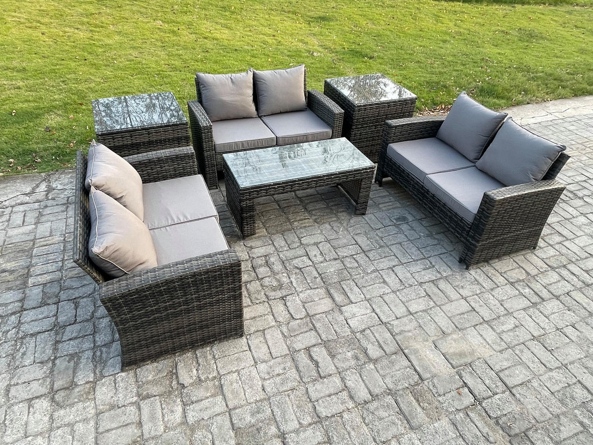 GARTENMÖBEL-SET mit Kissen Polyrattan Dunkelgrau 6-Sitzer - Dunkelgrau, Metall - Fimous