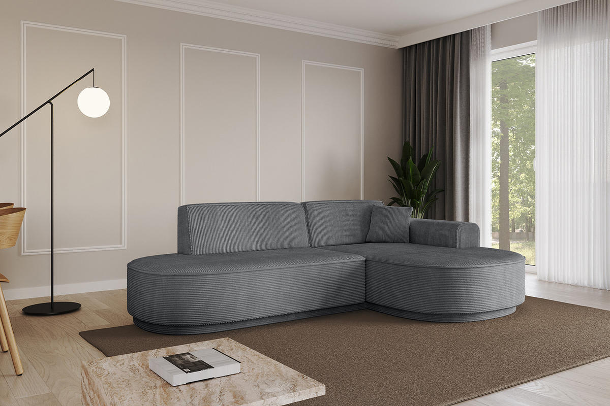 ECKSOFA Ottomane Rechts MARI-L1 - 232x163x81 cm Dunkelgrau Cord - Dunkelgrau/Schwarz, Holzwerkstoff/Kunststoff (234/163cm) - ALTDECOR