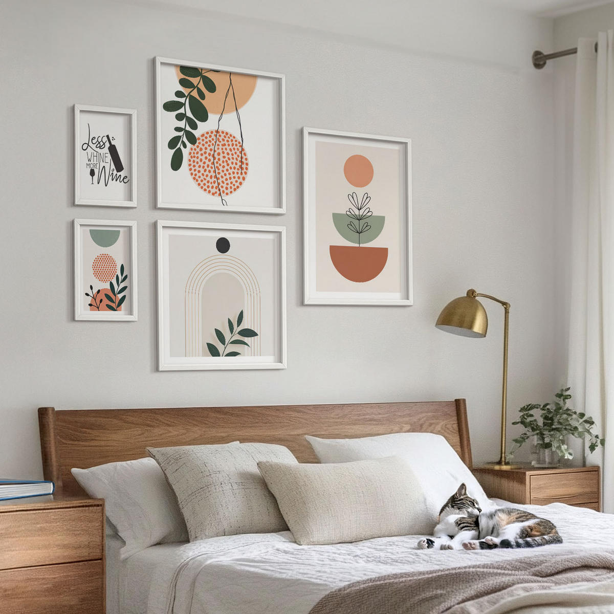 WANDBILDER 5er-Set - 50x50 cm & 20x30 cm & 40x60 cm Weißer Rahmen - Abstrakte Pflanzenformen - Weiß, Kunststoff (40/60cm) - ArtPrintCave