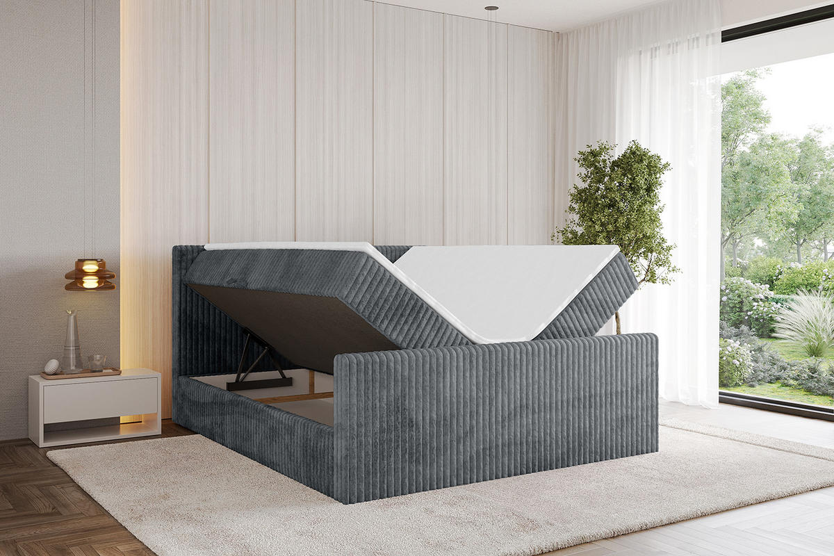 BOXBETT mit Matratze H4 und Lattenrost - TOLO-Z - 120x200 Cord - Dunkelgrau - Dunkelgrau, Holzwerkstoff (120/200cm) - ALTDECOR