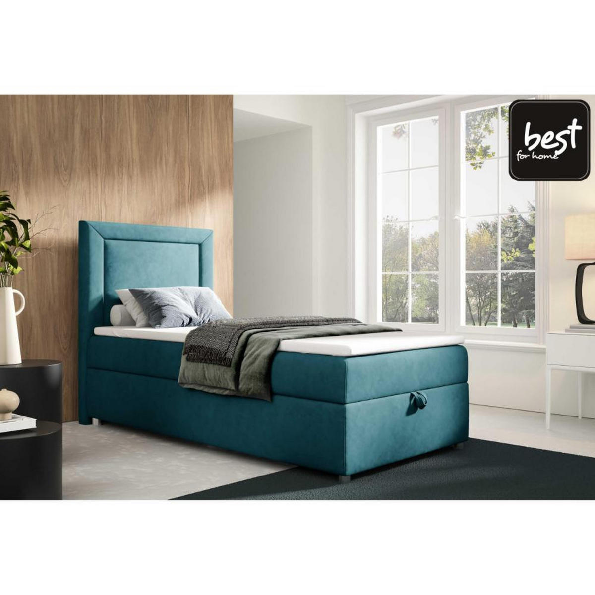 BOXBETT mit Bettkasten Trinity K3-SINGLE Bonellfederkern inkl. Topper - Hellblau, Holz/Holzwerkstoff (100/200cm) - Best For Home