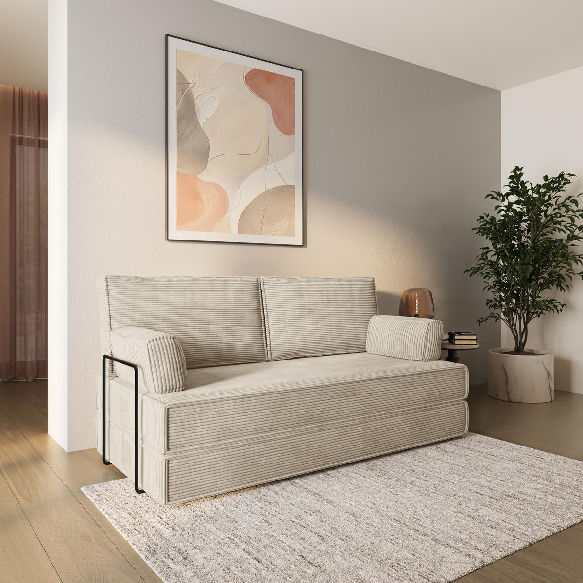 BETTSOFA SILAR aus Schaumstoff Cordstoff Creme Schlaffunktion - Creme, Textil (170/86/80cm) - MASSENO
