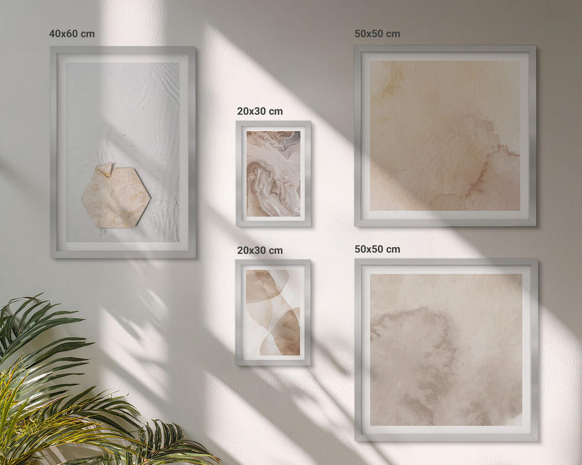 BILDER SET 5er Set - 50x50 cm & 20x30 cm & 40x60 cm Silberner Rahmen - Designabstraktion, Naturinspiration - Silberfarben, Kunststoff (40/60cm) - TULUP