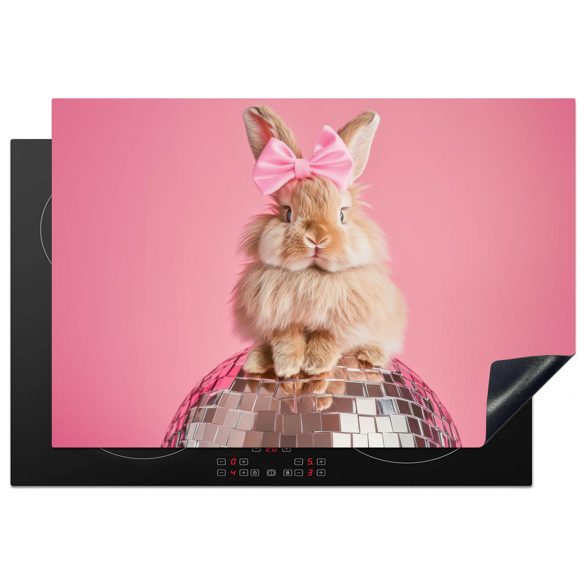 HERDABDECKPLATTE Schleife - Discoball - Kaninchen Ceranfeldabdeckung 78x52 cm - Pink, Kunststoff (78/52/0.2cm) - MuchoWow