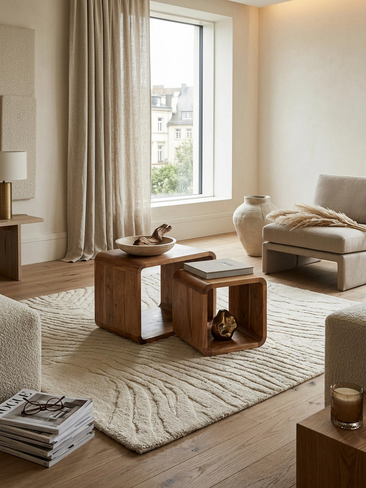 BEISTELLTISCH Set – 2-teilig Akazie Massivholz handgefertigt - Beige/Braun, Holz (36/43/43cm) - KADIMA DESIGN