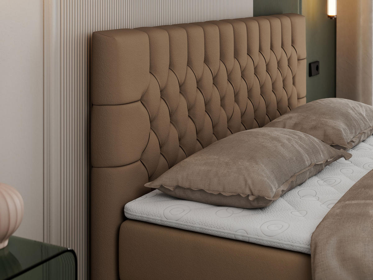 BOXBETT PERA 120/200 Braun Kunstleder - H3 - Braun, Holz/Textil (120/200cm) - MKS
