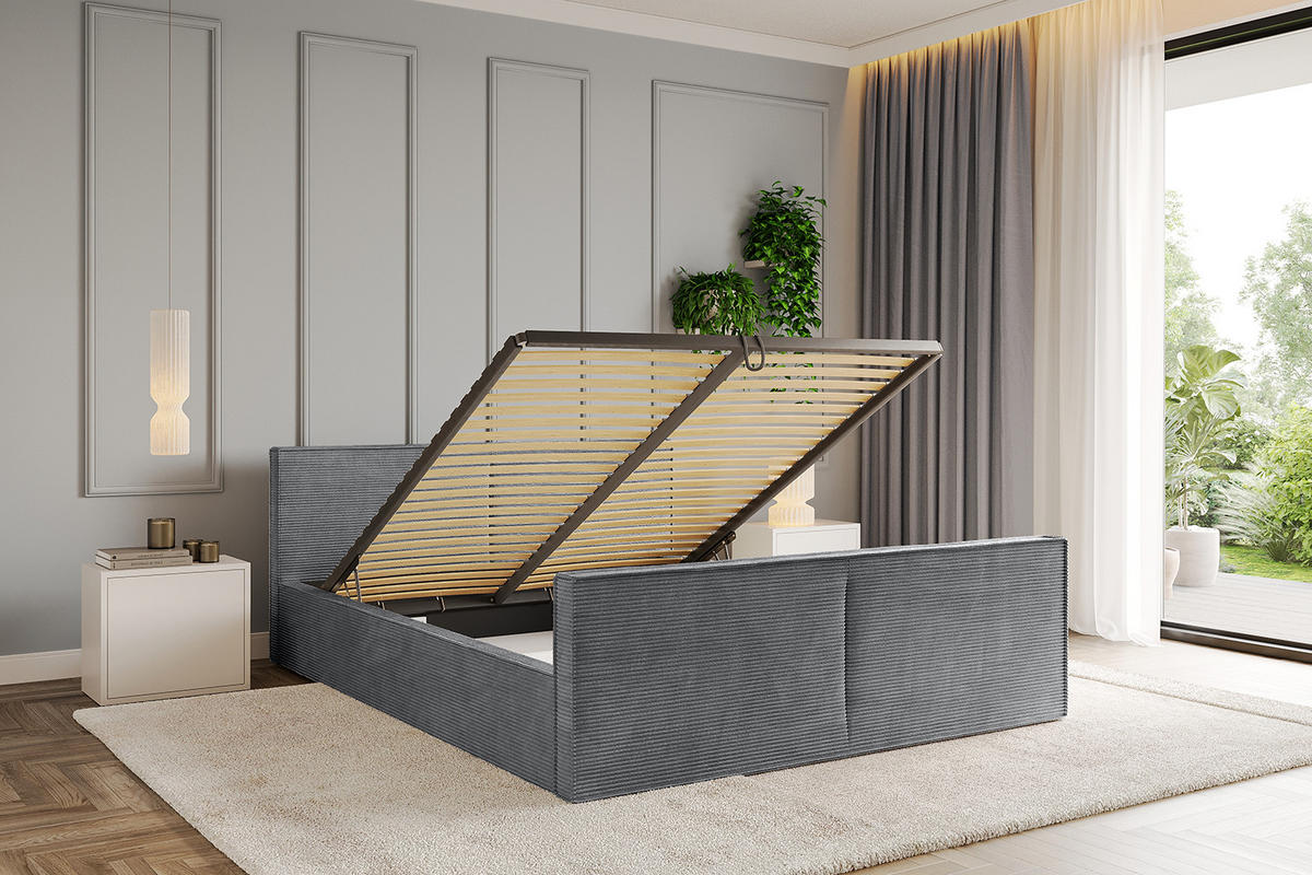 POLSTERBETT mit Bettkasten, Fußteil und Lattenrost, Boxbett ohne Matratze - EMMI-Z-V1 180x200 Dunkelgrau - Anthrazit, Holzwerkstoff/Textil (180/200cm) - ALTDECOR