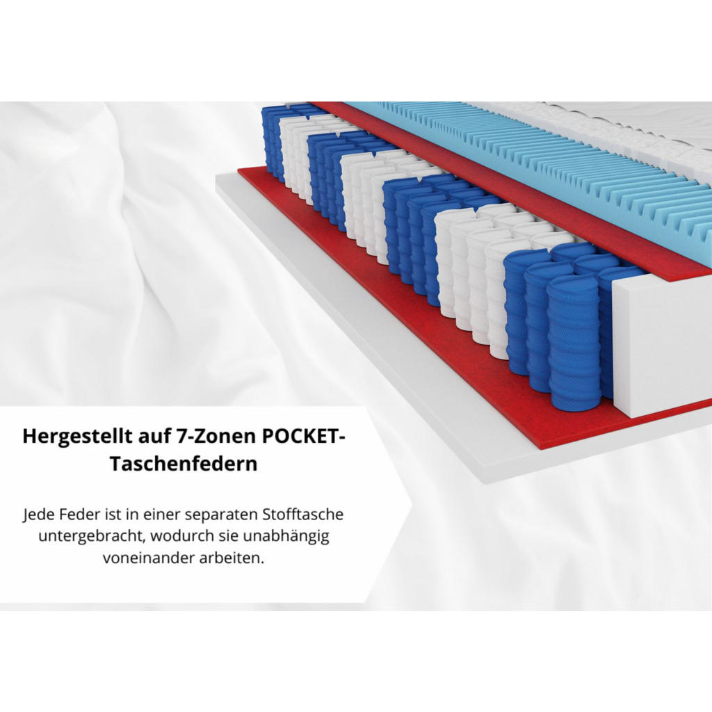 Thumbnail - Marpur Taschenfederkernmatratze, Weiß, Textil, H3, 180x200 cm, Oeko-Tex® Standard 100, Schlafzimmer, Matratzen Shop, Mat...