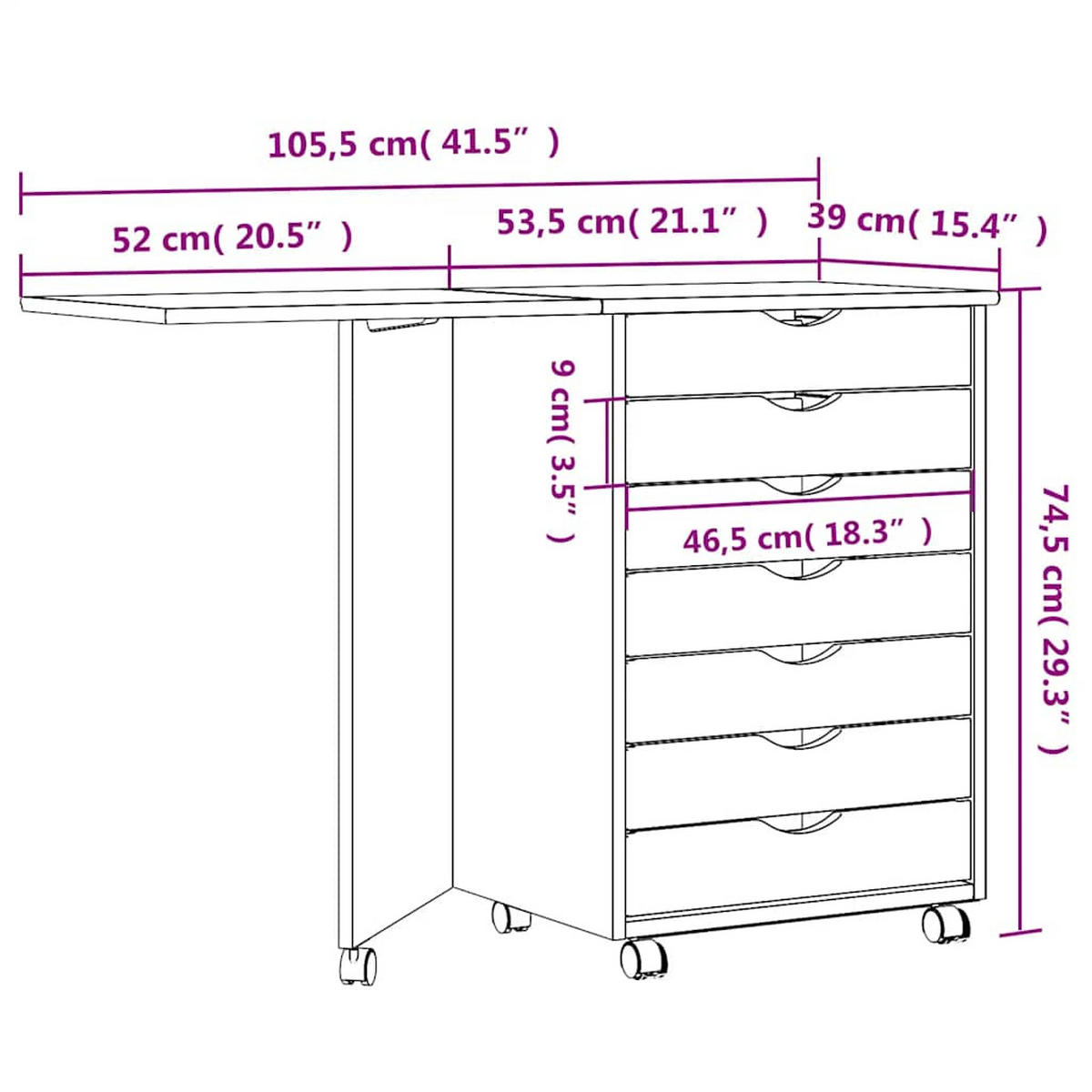 ROLLSCHRANK Mit Schreibtisch Moss Weiss Massivholz Kiefer - Weiß, Holz (105.5/39/74.5cm) - vidaXL