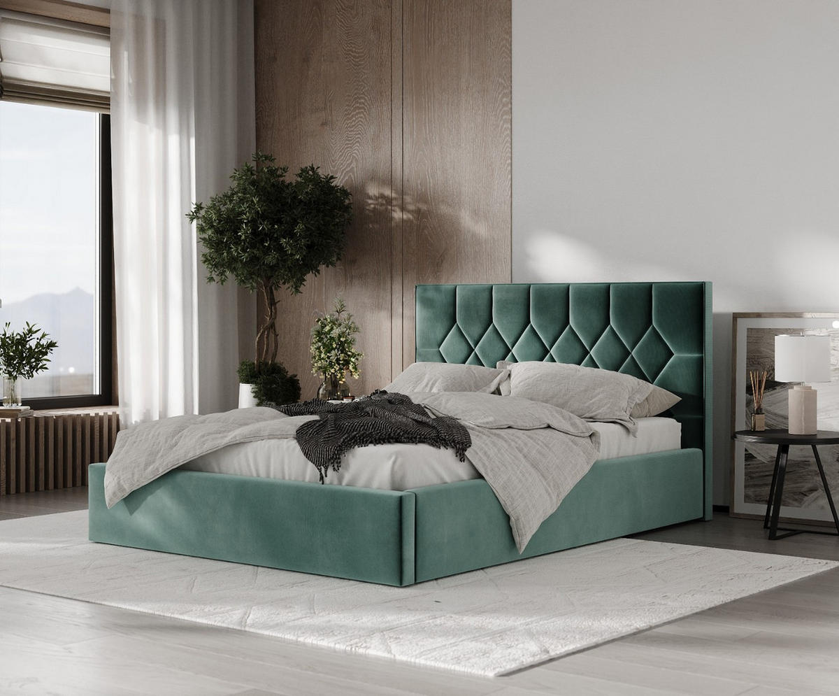 POLSTERBETT Brisa 180/200 cm Türkis im Kronos Stoff - Türkis/Schwarz, Holz/Holzwerkstoff (180/200cm) - AltaBeds