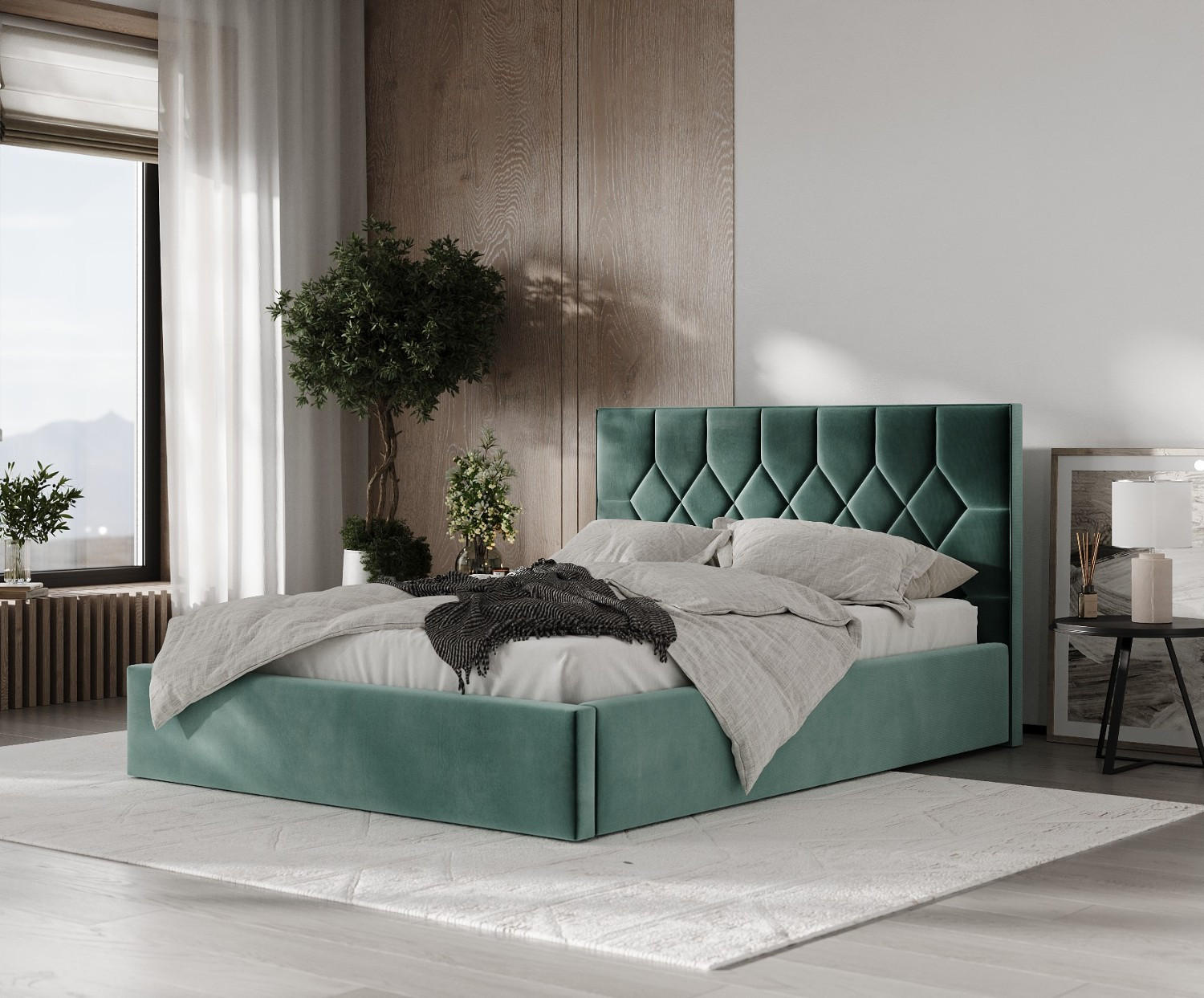 Thumbnail - AltaBeds Polsterbett, Türkis, Textil, Buche, Kiefer, 160x200 cm, Oeko-Tex® Standard 100, Handmade in Europe, Schlafzimme...